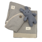 100% Organic Cotton Knitted Blue Baby Blanket and Bunny Set