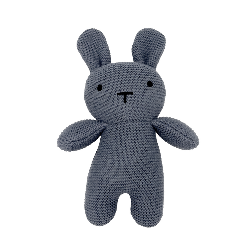 100% Organic Cotton Knitted Blue Baby Blanket and Bunny Set
