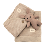 100% Organic Cotton Knitted Pink Baby Blanket and Bunny Set