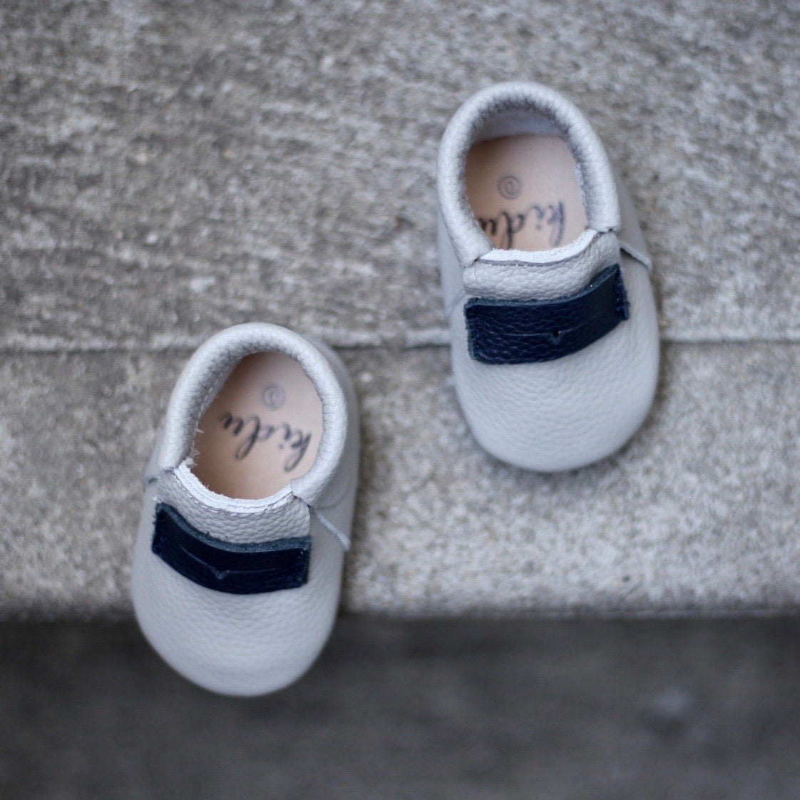 Baby Boy Moccasins, Blue and Grey Leather Baby Shoes, 0-3 Months, Infant Moccs